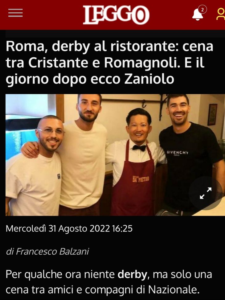 Derby al ristorante: Romagnoli e Cristante sorridono nella Capitale che non ama il volemose bene…- immagine 2