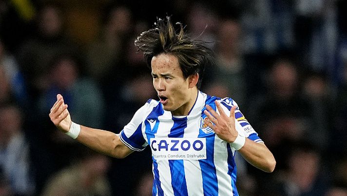 SAN SEBASTIAN, SPAIN - JANUARY 14: Takefusa Kubo of Real Sociedad celebrates after scoring the team's second goal during the LaLiga Santander match between Real Sociedad and Athletic Club at Reale Arena on January 14, 2023 in San Sebastian, Spain. (Photo by Juan Manuel Serrano Arce/Getty Images) Il Kubo colpisce ancora: gol e derby ok per il primo giapponese della storia della Real Sociedad - immagine 1