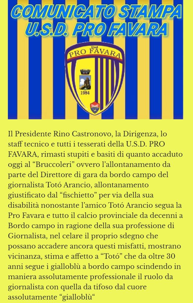 Pro Favara, il comunicato 