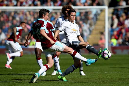 BURNLEY, ENGLAND - APRIL 23: Ander Herrera of Manchester United battles for the ball with Joey Barton of Burnley during the Premier League match between Burnley and Manchester United at Turf Moor on April 23, 2017 in Burnley, England. (Photo by Jan Kruger/Getty Images) BURNLEY, ENGLAND - APRIL 23: Ander Herrera of Manchester United battles for the ball with Joey Barton of Burnley during the Premier League match between Burnley and Manchester United at Turf Moor on April 23, 2017 in Burnley, England. (Photo by Jan Kruger/Getty Images)
