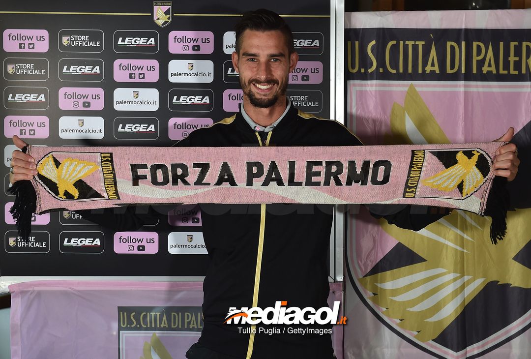  BELLUNO, ITALY - JULY 20:  Alessandro Salvi poses during his presentation as new player of Palermo at the US Citta' di Palermo training camp on July 20, 2018 in Belluno, Italy.  (Photo by Tullio M. Puglia/Getty Images) 