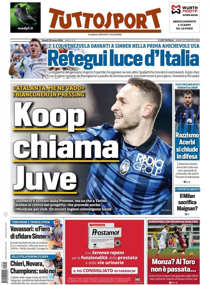 EDICOLA TS / Retegui luce d’Italia. Koop chiama Juve - immagine 1
