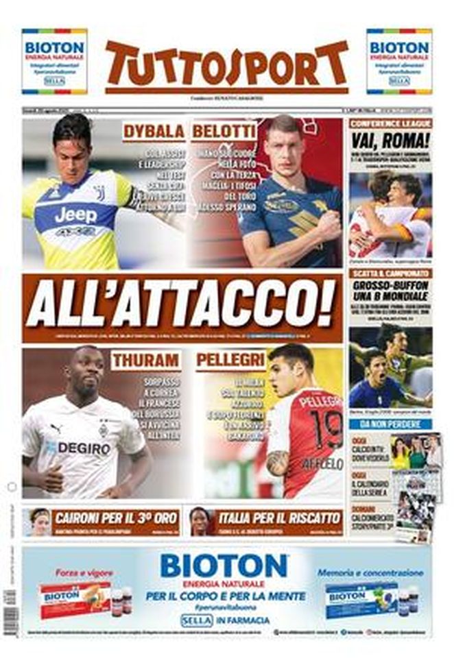 Prima Pagina, Tuttosport: &#8220;Grosso-Buffon, una B Mondiale. Vai, Roma!&#8221; 
