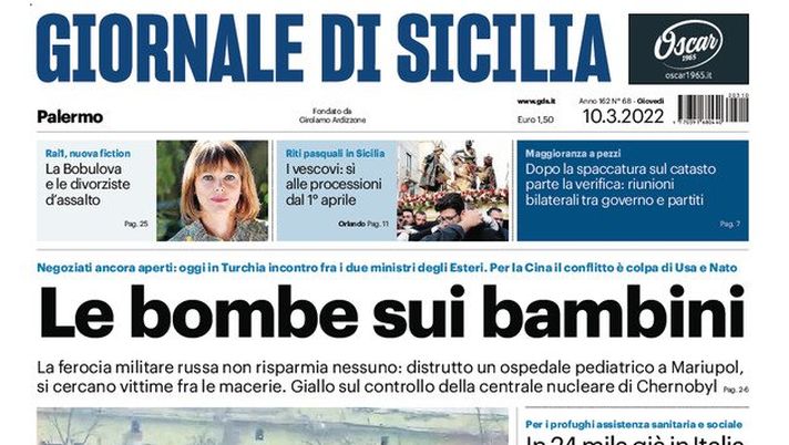 Prima Pagina, Giornale di Sicilia: “Le bombe sui bambini” - immagine 1