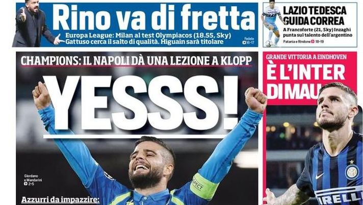 Prima Pagina, Corriere dello Sport: “Yesss! L’Inter di Mau. Rino va di fretta. Un segreto per il tris di Dybala…” Prima Pagina, Corriere dello Sport: “Yesss! L’Inter di Mau. Rino va di fretta. Un segreto per il tris di Dybala…”