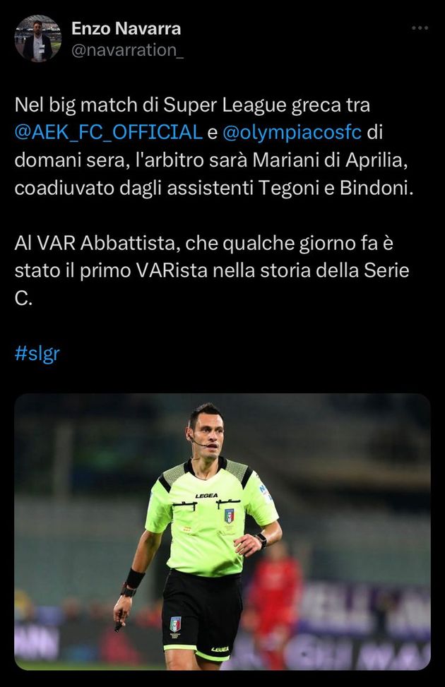 Maurizio Mariani, un arbitro italiano per il derby di Atene- immagine 2