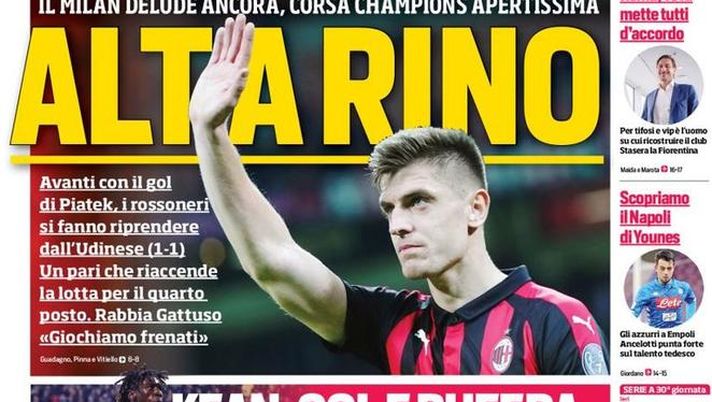 Prima Pagina, Corriere dello Sport: “AltaRino. Kean, gol e bufera. Inter senza pace” Prima Pagina, Corriere dello Sport: “AltaRino. Kean, gol e bufera. Inter senza pace”