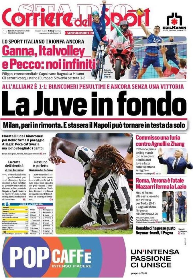 Prima Pagina, Corriere dello Sport: “La Juve in fondo! Milan, pari in rimonta” Prima Pagina, Corriere dello Sport: “La Juve in fondo! Milan, pari in rimonta”
