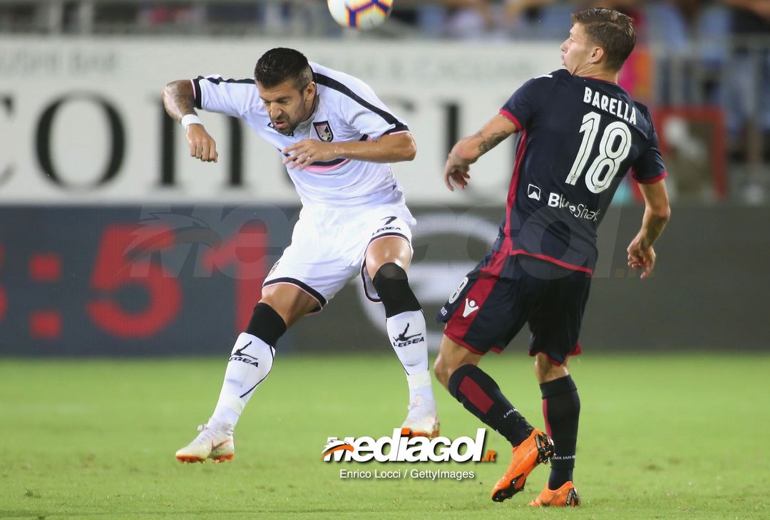  CAGLIARI, ITALY - AUGUST 12:   Nicolò Barella  of Cagliari in action during the Coppa Italia match between Cagliari Calcio and US Citta di Palermo at  on August 12, 2018 in cagliari, Italy.  (Photo by Enrico Locci/Getty Images) 