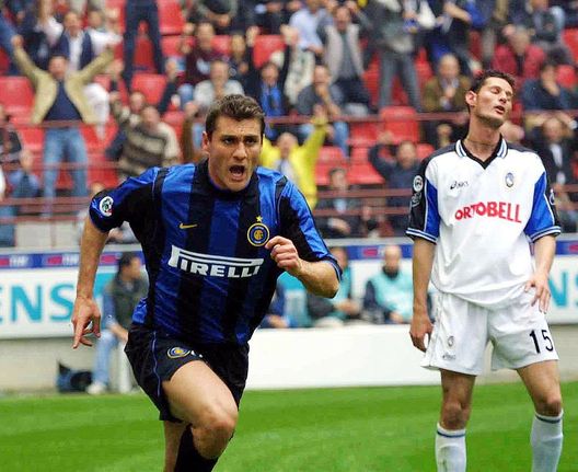 06 May 2001: Cristian Vieri of Inter Milan celebrating his goal during the Serie A 29th Round League match between Inter Milan and Atalanta played at the San Siro Stadium Milan. DIGITAL CAMERA Mandatory Credit: Grazia Neri/ALLSPORT 06 May 2001: Cristian Vieri of Inter Milan celebrating his goal during the Serie A 29th Round League match between Inter Milan and Atalanta played at the San Siro Stadium Milan. DIGITAL CAMERA Mandatory Credit: Grazia Neri/ALLSPORT