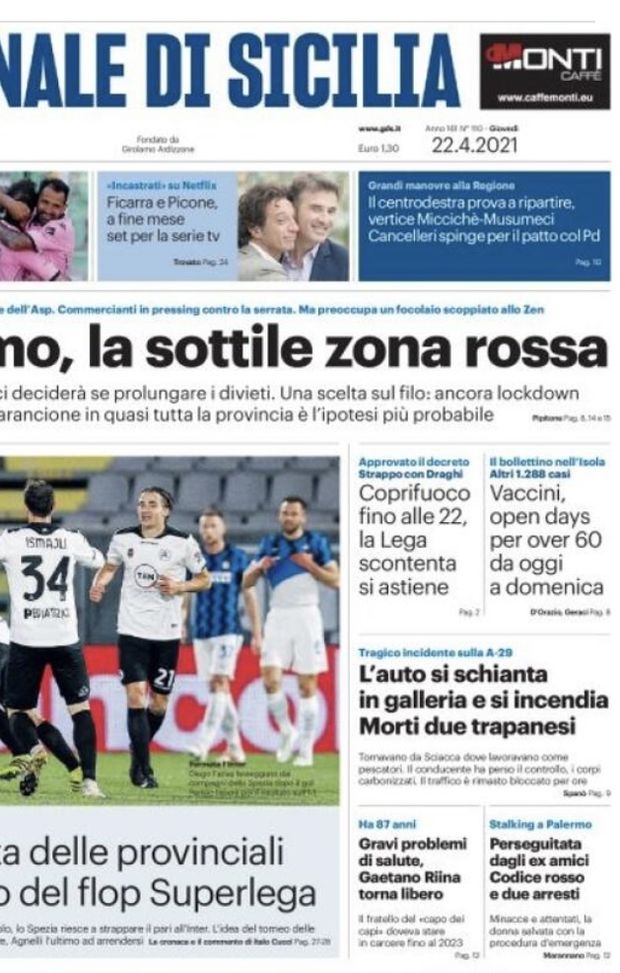 Prima Pagina, Giornale di Sicilia: “Palermo certo dei playoff grazie al Foggia. La rivincita delle provinciali nel giorno del flop Superlega” 