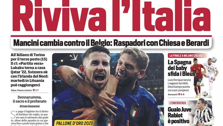 Prima Pagina, Corriere dello Sport: “Riviva l’Italia. Mancini cambia contro il Belgio” - immagine 1
