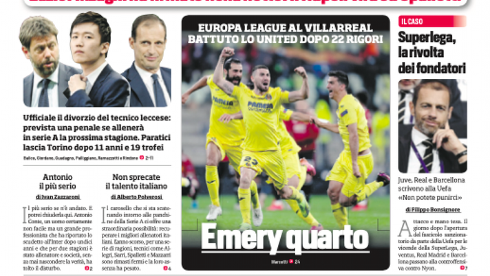 Prima Pagina, Corriere dello Sport: “Juve-Inter per Max. Il Napoli vira su Spalletti. Mourinho si prende la Roma” 