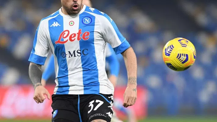 NAPLES, ITALY - DECEMBER 23:  Andrea Petagna of Napoli during the Serie A match between SSC Napoli and Torino FC at Stadio Diego Armando Maradona on December 23, 2020 in Naples, Italy. (Photo by SSC NAPOLI/SSC NAPOLI via Getty Images)