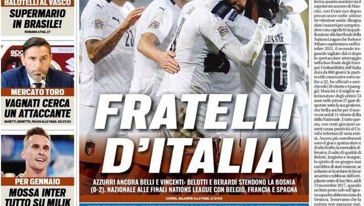 La prima pagina di Tuttosport, in edicola oggi, 19 novembre 2020 
