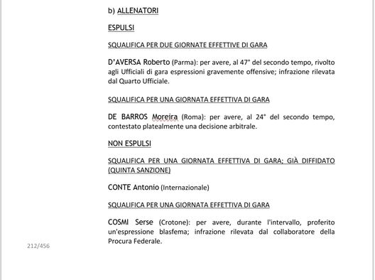  Quanto ha scritto il giudice sportivo nel suo comunicato ufficiale 