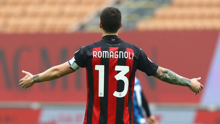 Alessio Romagnoli (difensore e capitano AC Milan), durante il derby Milan-Inter (Serie A 2020-2021) | News (Getty Images) 
