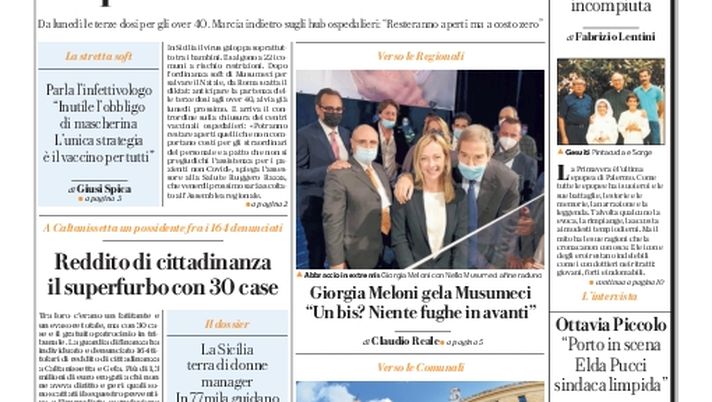 Prima Pagina, La Repubblica-Palermo: “Covid, effetto quarta ondata”  Prima Pagina