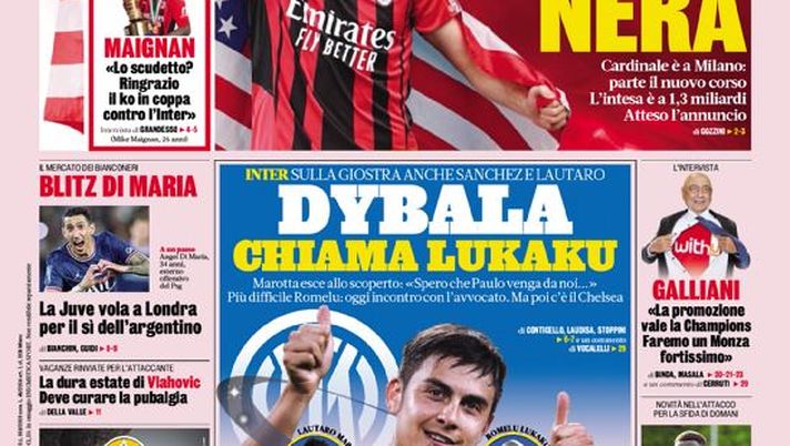 Prima Pagina, La Gazzetta dello Sport: “Il Milan passa da Elliot a Redbird. Dybala…”  Prima Pagina