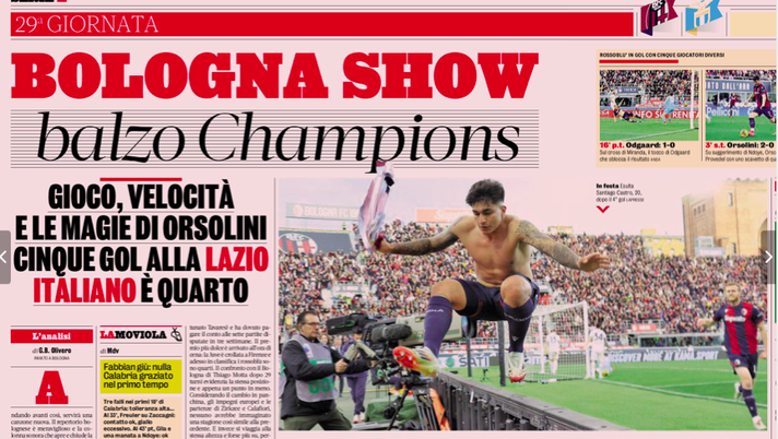 Bologna quarto da solo in classifica: le aperture dei quotidiani- immagine 2