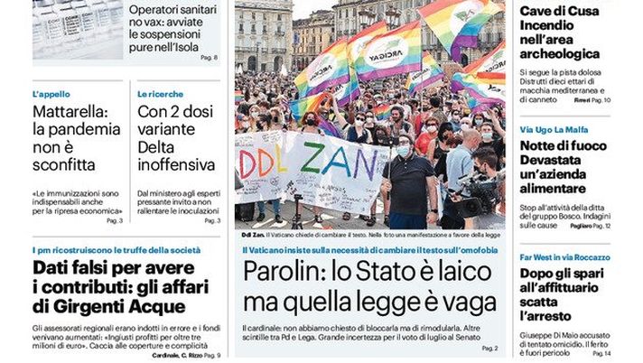 Prima Pagina, Giornale di Sicilia: “Vaccini, l’incognita estate”  Prima Pagina, Giornale di Sicilia: “Vaccini, l’incognita estate”