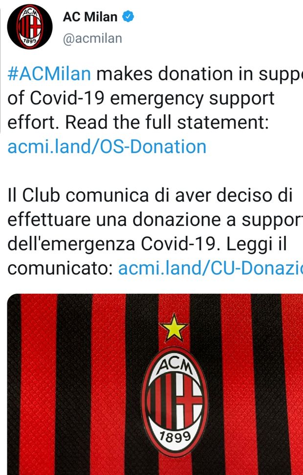 Il gesto del Milan e di Fondazione Milan Il gesto del Milan e di Fondazione Milan