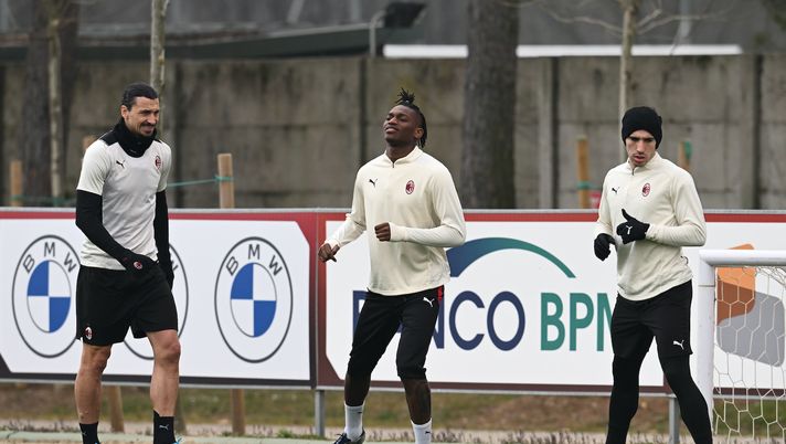 Ibrahimovic Leao Tonali AC Milan allenamento Milanello