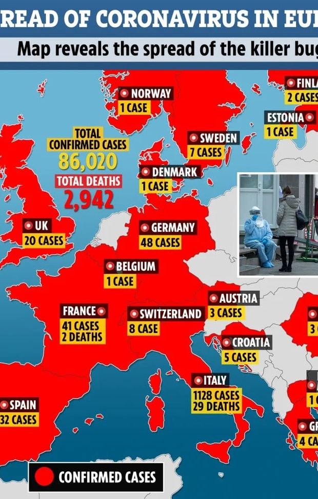  Mappa Europa Coronavirus (Credits Thesun.com) 