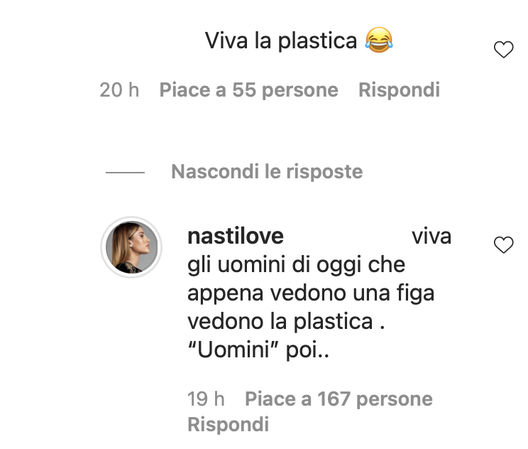 Un fan a Chiara Nasti: “Viva la plastica”. Lei sbotta: “Viva gli uomini che…”- immagine 2
