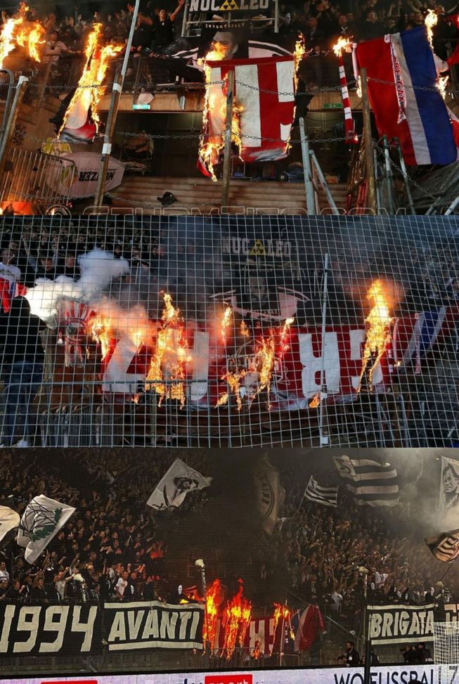 Derby di Graz, i tifosi Sturm bruciano bandiera e sciarpe dei rivali- immagine 2