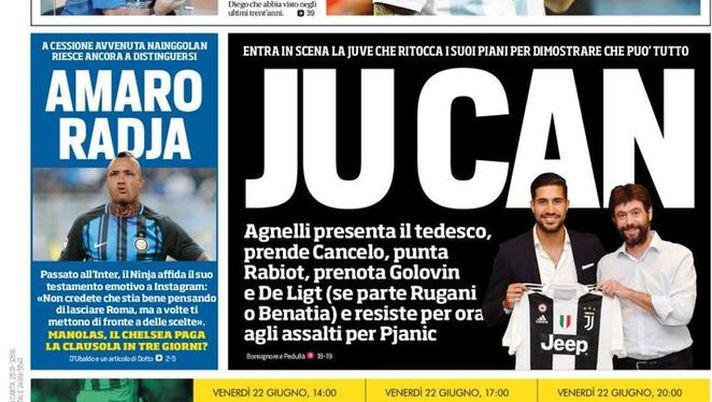 Prima Pagina, Corriere dello Sport: “Piangi, Pulce. Ju Can. Amaro Radja: il testamento su Instagram…” 