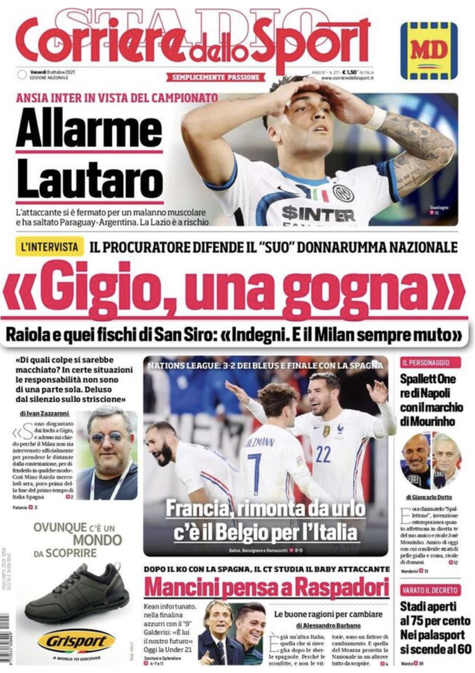 Prima Pagina, Corriere dello Sport: “Francia, rimonta da urlo. Inter allarme Lautaro” prima pagina