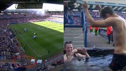 Caen-Lione, i tifosi guardano il match in Jacuzzi a bordocampo