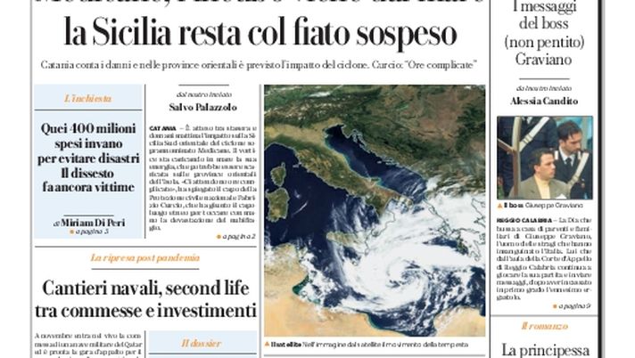 Prima Pagina, La Repubblica-Palermo: “Medicane, l’incubo viene dal mare” - immagine 1