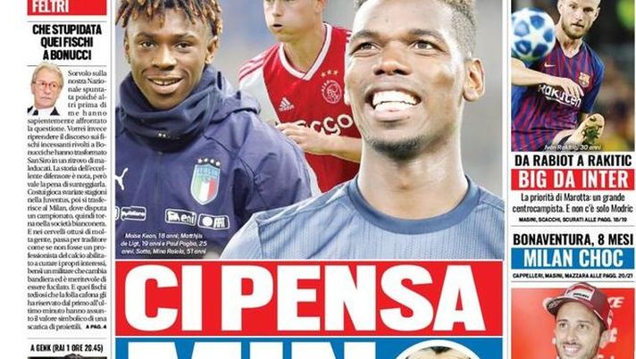 Prima Pagina, Tuttosport: &#8220;Ci pensa Mino. Mazzarri, hai ragione. Big da Inter. Choc Milan&#8230;&#8221; 