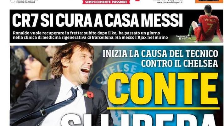 Prima Pagina, Corriere dello Sport: “Conte si libera. CR7 si cura a casa Messi. Vuoi Koulibaly? 150 milioni”  Prima Pagina, Corriere dello Sport: “Conte si libera. CR7 si cura a casa Messi. Vuoi Koulibaly? 150 milioni”