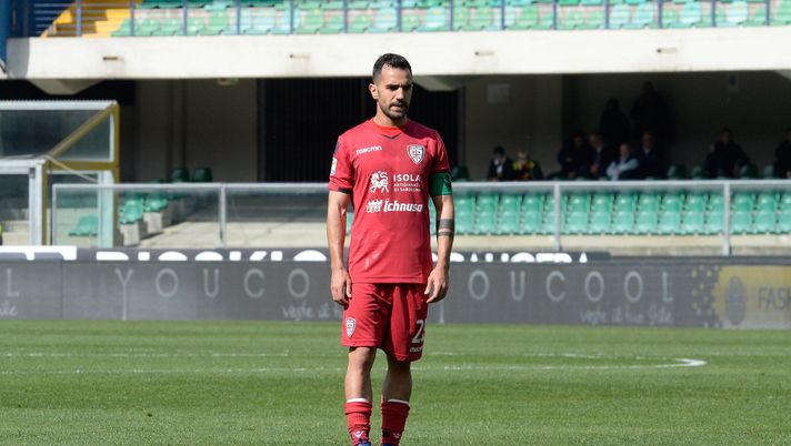 VERONA, ITALY - APRIL 08:  Marco Sau of Cagliari during the serie A match between Hellas Verona FC and Cagliari Calcio at Stadio Marc'Antonio Bentegodi on April 8, 2018 in Verona, Italy.  (Photo by Dino Panato/Getty Images)