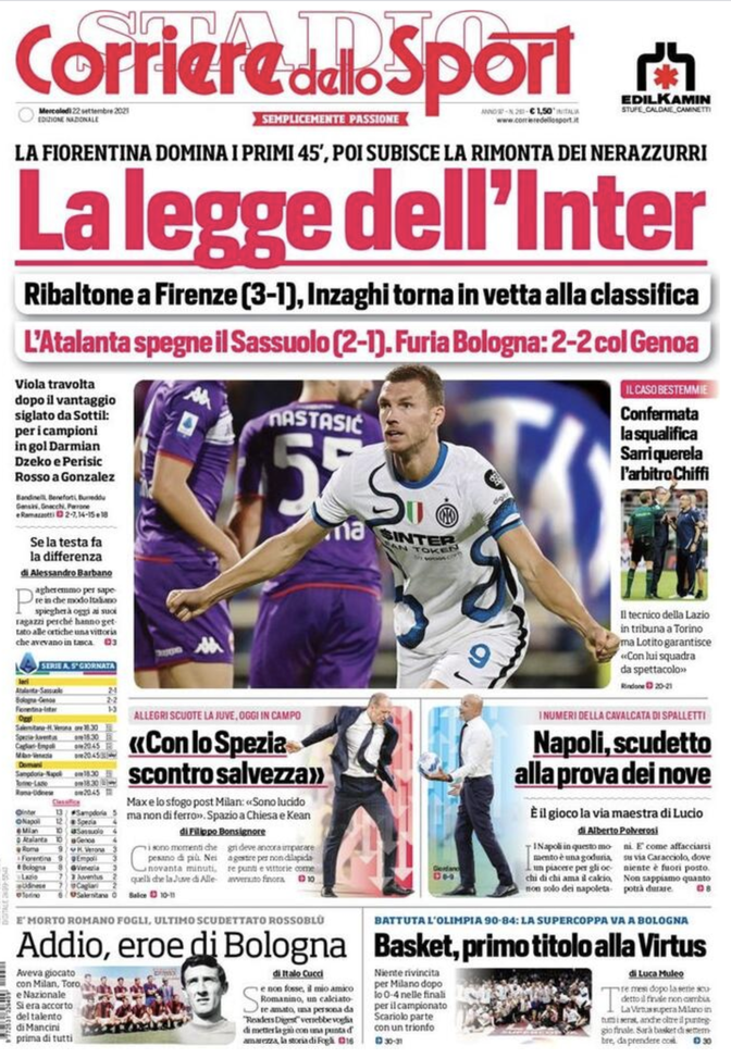 Prima Pagina, Corriere dello Sport: “La legge dell’Inter. Napoli, prova Scudetto”  Prima Pagina, Corriere dello Sport: “La legge dell’Inter. Napoli, prova Scudetto”