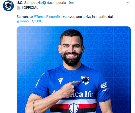 La Sampdoria batte un colpo: ufficiale l’arrivo di Rincon- immagine 2
