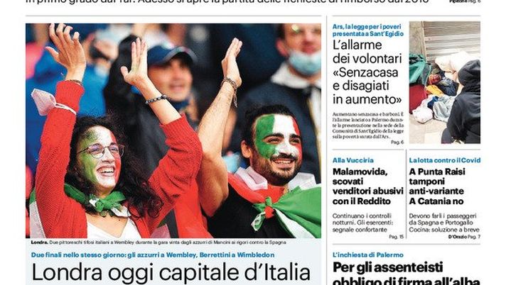 Prima Pagina, Giornale di Sicilia: “Londra oggi capitale d’Italia” Prima Pagina, Giornale di Sicilia: “Londra oggi capitale d’Italia”