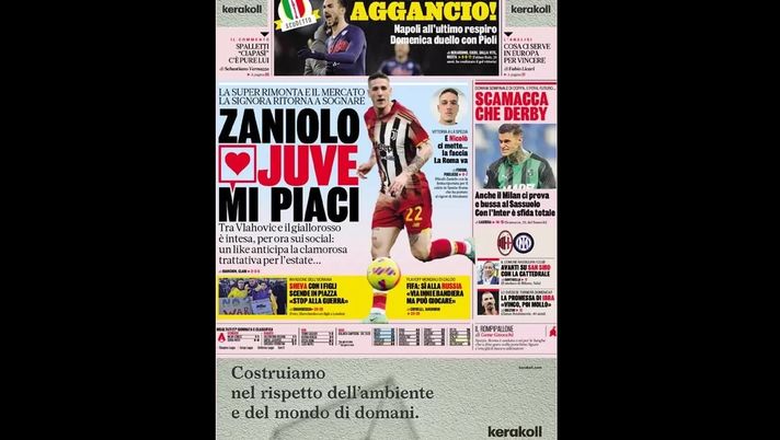 Prima Pagina, La Gazzetta dello Sport: “Aggancio! Napoli all’ultimo respiro” Primo Piano