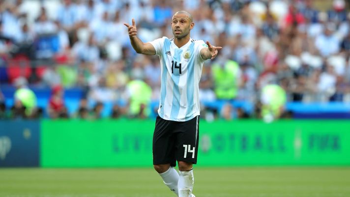 KAZAN, RUSSIA - JUNE 30:  Javier Mascherano of Argentina reacts during the 2018 FIFA World Cup Russia Round of 16 match between France and Argentina at Kazan Arena on June 30, 2018 in Kazan, Russia.  (Photo by Alexander Hassenstein/Getty Images)  KAZAN, RUSSIA - JUNE 30:  Javier Mascherano of Argentina reacts during the 2018 FIFA World Cup Russia Round of 16 match between France and Argentina at Kazan Arena on June 30, 2018 in Kazan, Russia.  (Photo by Alexander Hassenstein/Getty Images)