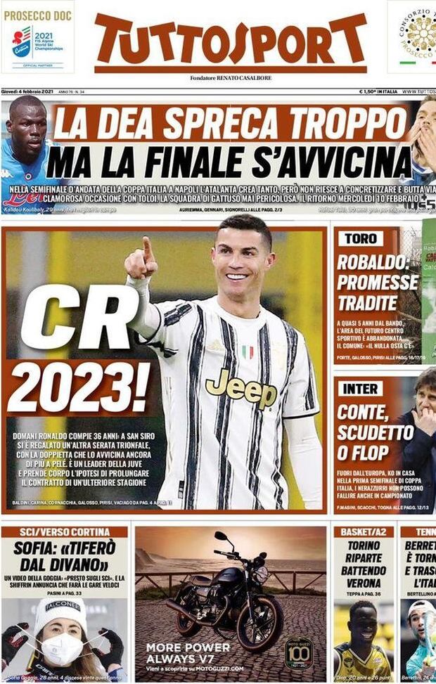  Tuttosport, la prima pagina di oggi, giovedì 4 febbraio 2021 