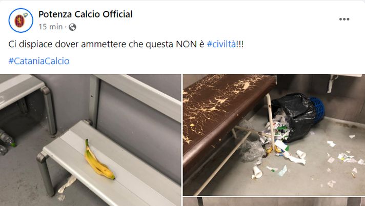 Potenza, il Catania lascia gli spogliatoi nel caos. La società su FB: “Non è civiltà”  Catania