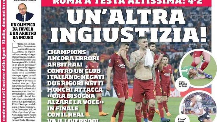 Prima Pagina, Corriere dello Sport: &#8220;Un&#8217;altra ingiustizia! Roma a testa altissima. Martial, scatto Juve. Var, ecco cosa deve cambiare&#8230;&#8221; 