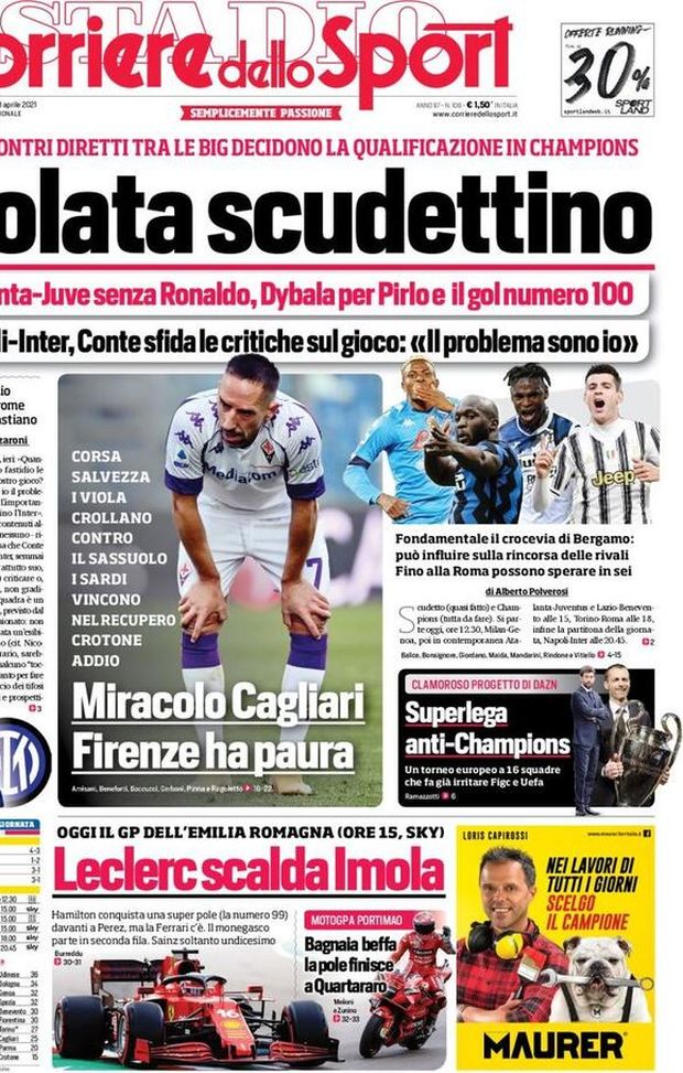  Il Corriere dello Sport, la prima pagina di oggi, domenica 18 aprile 2021 