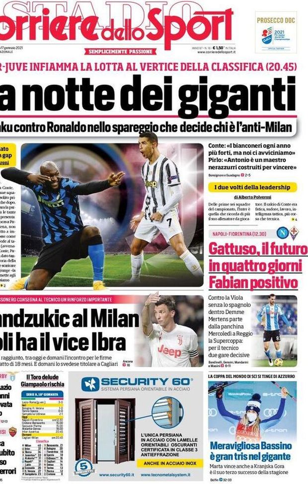Il Corriere dello Sport, la prima pagina di oggi, domenica 17 gennaio 2021 