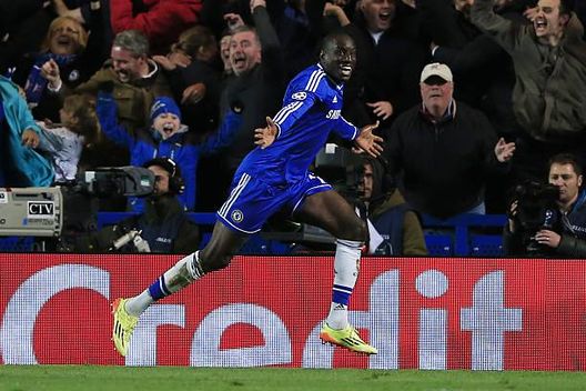 Chelsea's French-born Senegalese striker Demba Ba celebrates scoring Chelsea's second goal during the UEFA Champions League quarter final second leg football match between Chelsea and Paris Saint-Germain at Stamford Bridge in London on April 8, 2014. AFP PHOTO / ADRIAN DENNIS (Photo credit should read ADRIAN DENNIS/AFP via Getty Images) Chelsea's French-born Senegalese striker Demba Ba celebrates scoring Chelsea's second goal during the UEFA Champions League quarter final second leg football match between Chelsea and Paris Saint-Germain at Stamford Bridge in London on April 8, 2014. AFP PHOTO / ADRIAN DENNIS (Photo credit should read ADRIAN DENNIS/AFP via Getty Images)