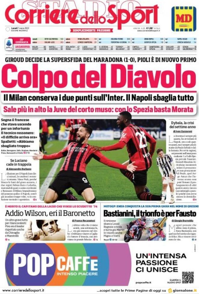 Il Corriere dello Sport, la prima pagina di oggi, lunedì 7 marzo 2022