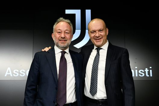 TURIN, ITALY - JANUARY 18: Gianluca Ferrero and Maurizio Scanavino during a press conference after the Juventus Shareholders' Meeting at Allianz Stadium on January 18, 2023 in Turin, Italy. (Photo by Daniele Badolato - Juventus FC/Juventus FC via Getty Images) juventus